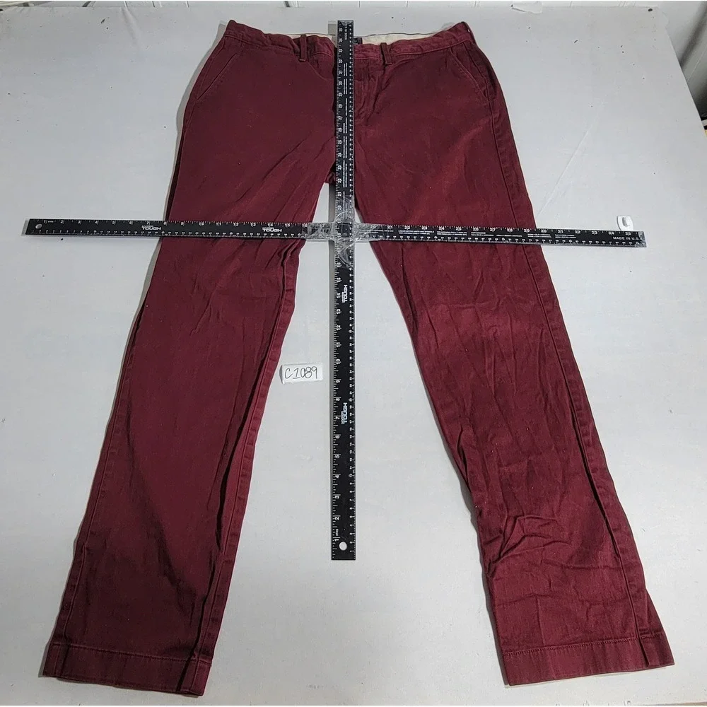J.Crew Mens Stretch Chino Pants Burgundy Maroon 34x32 Cotton Blend Straight Leg